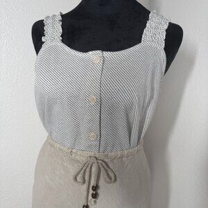 Ana Medium Black & White Striped Tank Top With Button Front & Ruffle Straps Wome